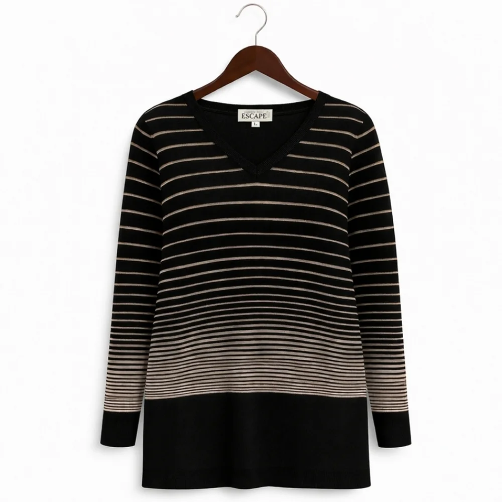 Howard Wolf Escape Vintage Black And Tan Stretchy Womens Sweater Sz Lg